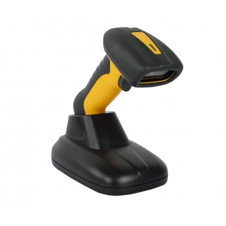 Industrieller Handscanner HD4600-LR auf Ladestation – Vorderansicht