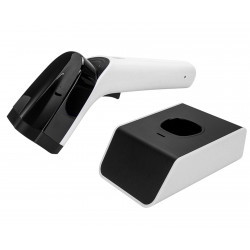 HD8100-RF QR- und RFID-Scanner mit USB-Dockingstation in Komplettansicht