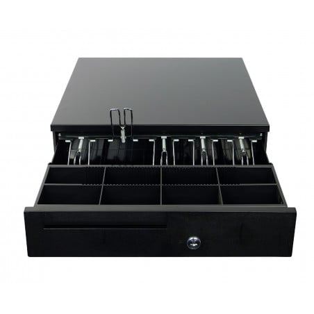 Geöffnete Geldschublade SecureTill-405F mit Münz- und Banknotenfächern