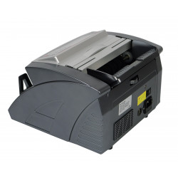 Rechte Seitenansicht der Geldzählmaschine mit sichtbarem Dokumenteneinzug