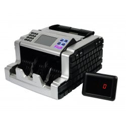 Schrägansicht der Geldzählmaschine FiscalFlow-2210 mit Display und Bedienelementen