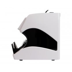 Linke Seitenansicht des Geräts mit sichtbarem Einzugsschacht