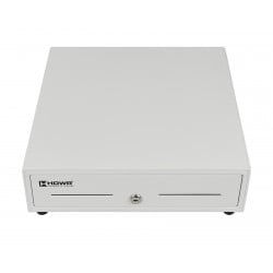 Frontale Ansicht der geöffneten Kassenschublade mit sortierten Fächern