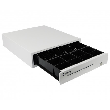 Geöffnete Kassenschublade mit Fächern für Münzen und Banknoten – HDWR HD-KER35W