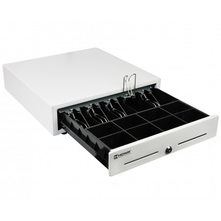 Geöffnete Kassenschublade HD-KER41W mit Fächern für Banknoten und Münzen