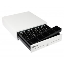 Geöffnete Kassenschublade HD-KR33W mit Fächereinsatz für Münzen und Banknoten