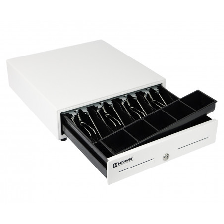 Geöffnete Kassenschublade HD-KR33W mit Fächereinsatz für Münzen und Banknoten