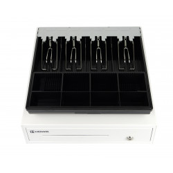 Seitliche Ansicht der HD-KR35W Kassenschublade mit geöffneter Geldlade