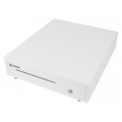 Vorderansicht der Kassenschublade HD-KR35W mit Schloss und Dokumentenschlitz