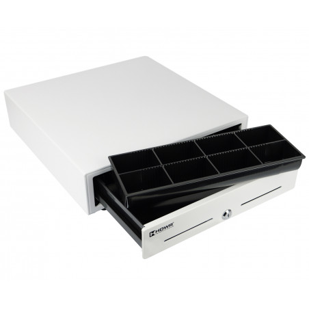 Kassenschublade HD-KR41W geöffnet mit sichtbarem Münz- und Geldscheineinsatz