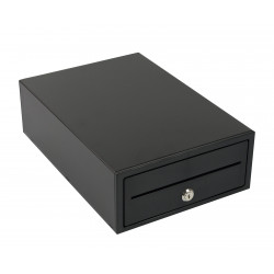 Vorderansicht der geöffneten Kassenschublade mit sichtbaren Fächern