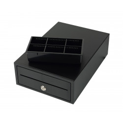 Kassenschublade SecureTill-208F mit geöffnetem Münz- und Geldscheinfach