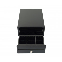 Frontansicht der kompakten Kassenschublade SecureTill-208F mit Schloss