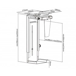 Montierte PC-Halterung mit Desktop-PC – transparente Darstellung