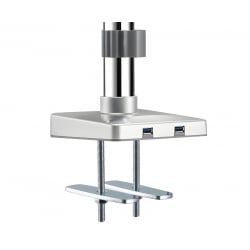 Detailaufnahme der stabilen Befestigungsklemme für drei Monitore