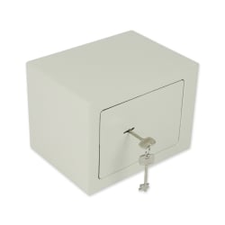 Safe SecureBox-10 mit eingestecktem Schlüssel – diagonale Ansicht