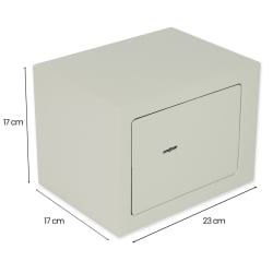 Maßzeichnung des Safes SecureBox-10 mit Außenmaßen in Zentimetern