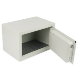 Metallsafe SecureBox-30 geöffnet – Innenansicht mit Teppichboden
