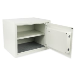 SecureBox-50 mit geöffneter Tür und herausnehmbarer Ablage im Inneren