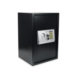 Rechte Seitenansicht des schwarzen Stahlsafes SecureBox-60 mit Bedienfeld