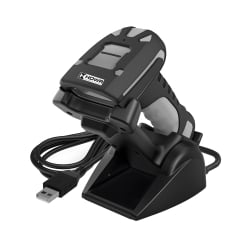 Industriescanner HD9100B mit Kabel und Dockingstation – Vorderansicht