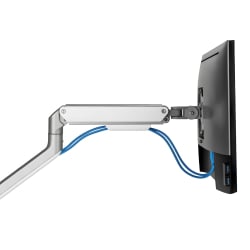 Seitliche Ansicht der Monitorhalterung mit Kabelmanagement