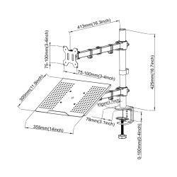 Technische Zeichnung der Monitorhalterung SolidHand-LM01 mit Maßen