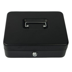 Geschlossene Geldkassette HD-CB25-8 mit Griff und Schloss in Frontalansicht