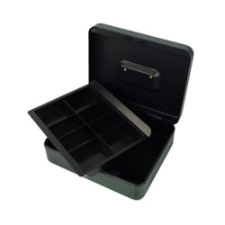 Geldkassette HD-CB25-8 geöffnet mit herausnehmbarem Einsatz und Schlüssel