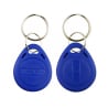 Zwei RFID-Anhänger HD-RKF07 in Blau mit Schlüsselringen – Vorder- und Rückseite
