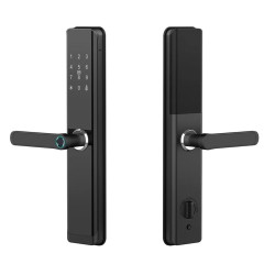 Rückseite des SecureEntry-HL300 mit mechanischem Schloss und Griff