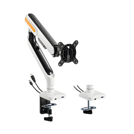 Monitorhalterung SolidHand-ES01U – Komplettansicht mit Tischmontage