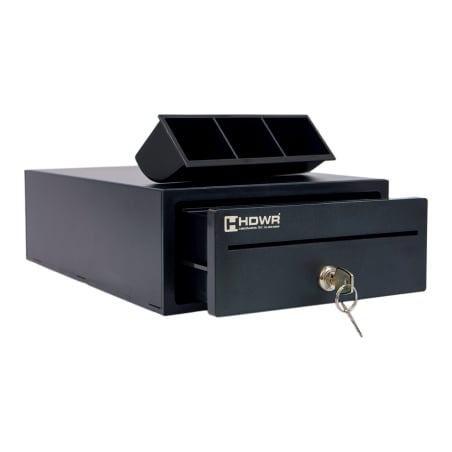 Kleine Unterbau-Kassenschublade für Geldscheine, 5 Fächer für Banknoten und 3 für Münzen, Stahl HD-KER20