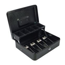 Münzbox mit 5 Fächern und Banknotenbox mit 4 Fächern mit Druckknöpfen, Schlüsselschloss, Metall HD-CB30-9A