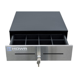 Schublade für 8 verschiedene Banknoten und 8 Münzen, schwarz mit silberner Front, schlüsselbetätigt, securePRO-415S