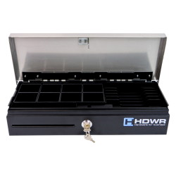 Lange, oben zu öffnende Geldkassette mit Organizer, 8 Fächer für Münzen und Banknoten securePRO-460S