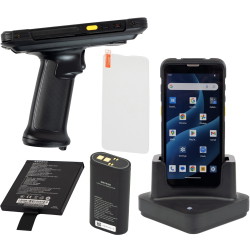 Set: mobiles Terminal AndroSavvy-660 mit Ersatzakku, Ladestation, Pistolengriff mit Akku und 2x Schutzglas