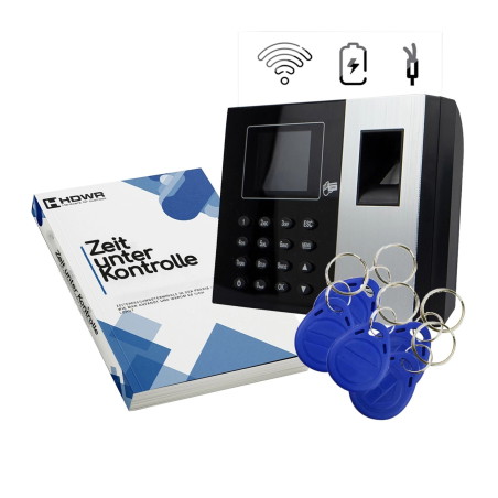 Set: Zeiterfassungsgerät TimeLok-300 mit 10 RFID-Schlüsselanhängern 13,56 MHz und E-Book „Zeit unter Kontrolle“