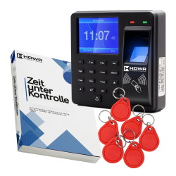 Set: Zeiterfassungsgerät CTR10 mit 10 RFID-Schlüsselanhängern 125 kHz und E-Book „Zeit unter Kontrolle“