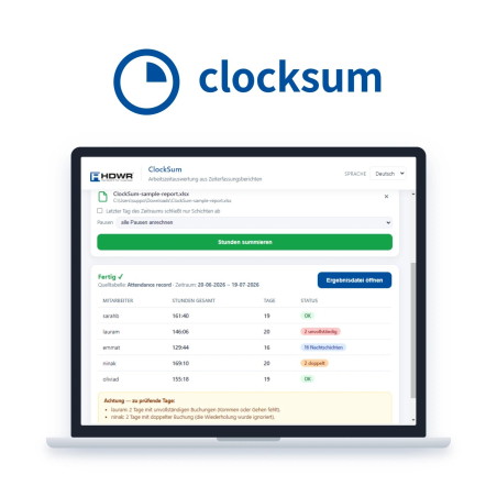ClockSum – Software zur Summierung der Arbeitsstunden aus CTR-Zeiterfassungsgeräten